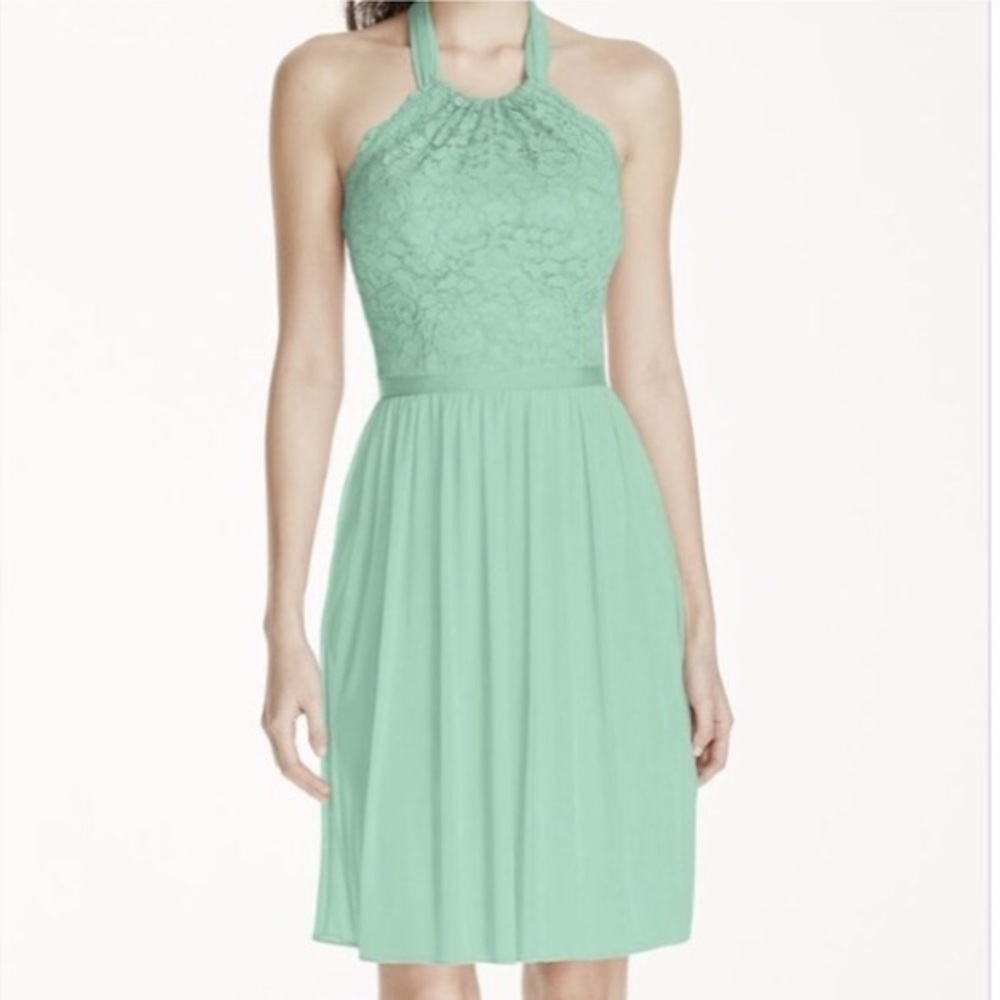 David’s Bridal Mint Lace Halter Dress